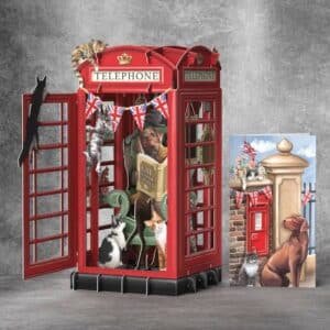 3D POP UP DOG & BONE LONDON PHONE BOOTH GREETING CARD